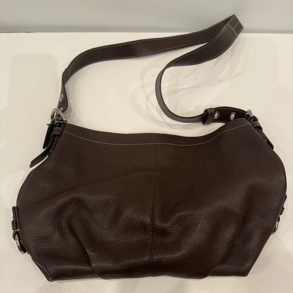 Coach Brown Pebbled Leather Hobo Shoulder Bag with Lilac Lining 10682‎